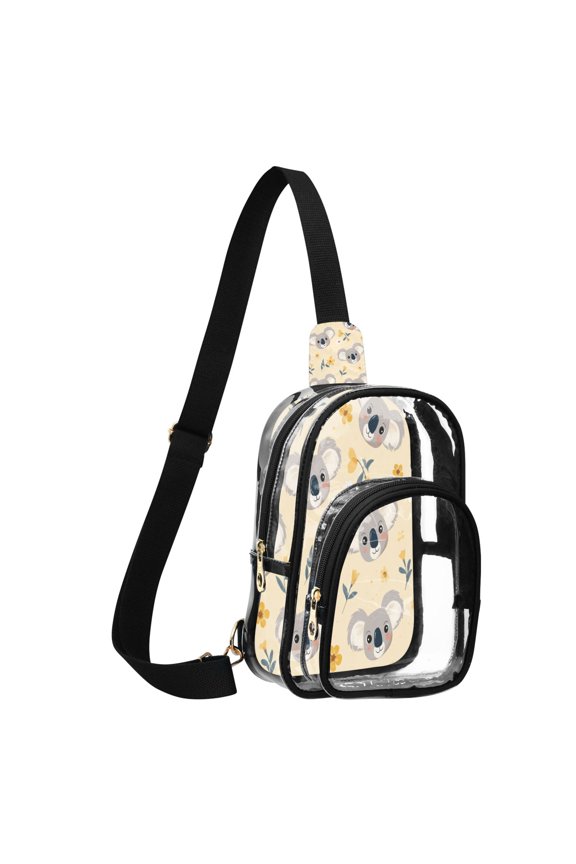 Transparent PVC Crossbody Bag, Printed Shoulder Bag with Compartments, Adjustable Strap Multi-purpose Handbag for Commute Shopping Travel Koala Bears Digital Pattern