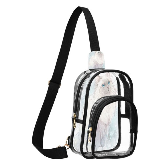Transparent PVC Crossbody Bag, Printed Shoulder Bag with Compartments, Adjustable Strap Multi-purpose Handbag for Commute Shopping Travel Laperm Cat Portrait