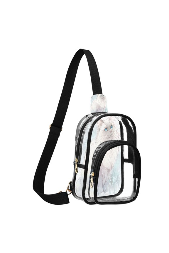 Transparent PVC Crossbody Bag, Printed Shoulder Bag with Compartments, Adjustable Strap Multi-purpose Handbag for Commute Shopping Travel Laperm Cat Portrait