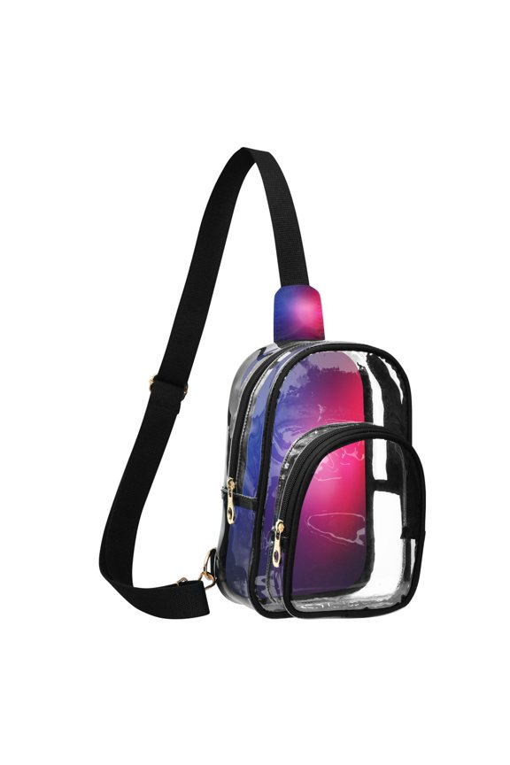 Transparent PVC Crossbody Bag, Printed Shoulder Bag with Compartments, Adjustable Strap Multi-purpose Handbag for Commute Shopping Travel Red Blue Light