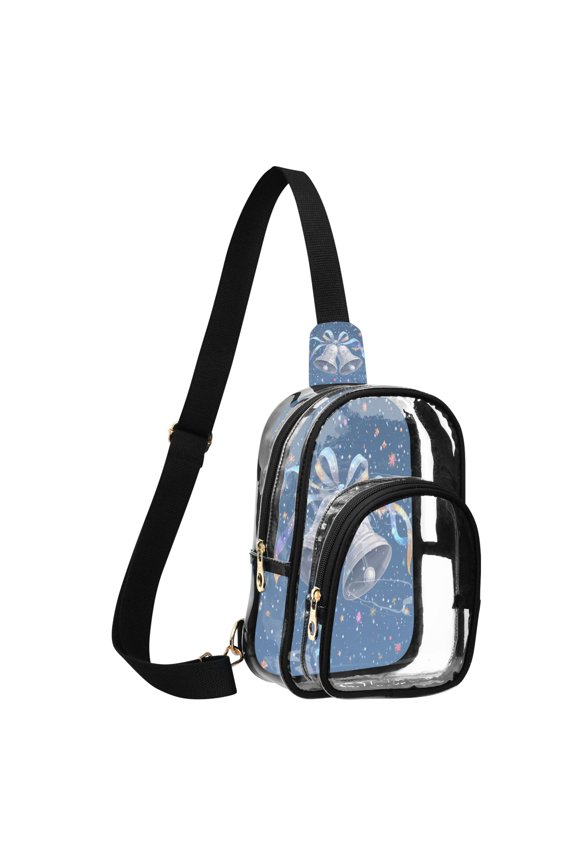 Transparent PVC Crossbody Bag, Printed Shoulder Bag with Compartments, Adjustable Strap Multi-purpose Handbag for Commute Shopping Travel Silver Bell