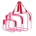 thumbnail image 1 of Transparent PVC Makeup Bag Set, Large Capacity Zipper Storage Bags For Travel Toiletry Organizer, Waterproof Cosmetic Pouch Set With Handle, Rose Red 3 Piece Set (Multicolor, 18*14*5CM), 1 of 4