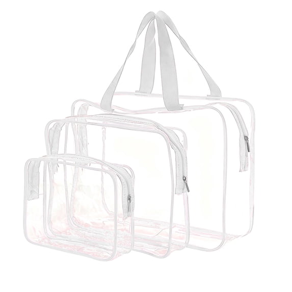 Transparent PVC Makeup Bag Set, Large Capacity Zipper Storage Bags For Travel Toiletry Organizer, Waterproof Cosmetic Pouch Set With Handle, White 3 Piece Set (Multicolor, 18*14*5CM)