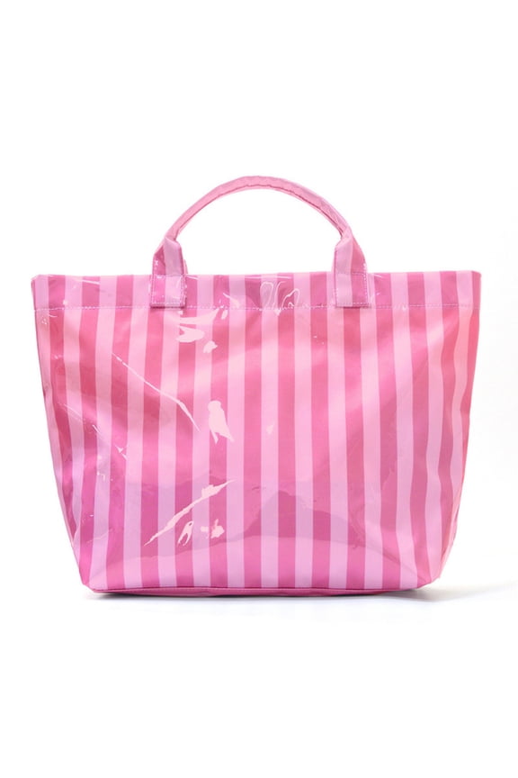 Transparent PVC Rainbow Striped Tote Bag, Waterproof Clear Summer Beach Bag, Large Capacity Travel Shopper for Women