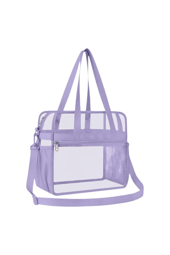 Transparent PVC Security Shoulder Handbag, 12×12×6 inch Clear Tote Bag, Large Stadium Bag, Clear Travel Tote with Detachable Strap, Waterproof See Through Event Approved Storage Tote Bag