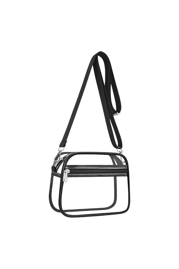 Transparent PVC Security Shoulder Handbag, 7 oz Clear Tote Bag, Large Stadium Bag, Clear Travel Tote with Detachable Strap, Waterproof See Through Event Approved Storage Tote Bag
