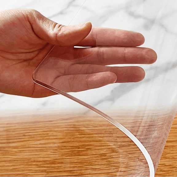 Transparent PVC Table Protector 14x24 Inch, Clear Plastic Desk Mat for Office Dining Table, Waterproof Heat Resistant, Customizable Size, Free Mouse Pad Included