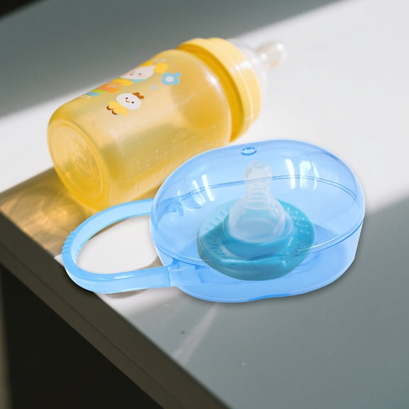 Transparent Pacifier Case with Handle,Heavy-Duty Portable Pacifier Holder Case,Leak-proof Reusable Pacifier Box Dust Box for Pacifier Home Travel Outdoor Activities,4.49x1.93 inch (Blue)