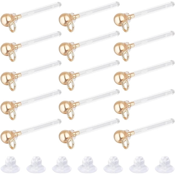 Transparent Painless Prevent Allergy Resin Ball Stud Earring Findings with Loops & Stainless Steel Findings with 40Pcs Eco-Friendly Plastic Ear Nuts Real 18K Gold Plated 40Pcs