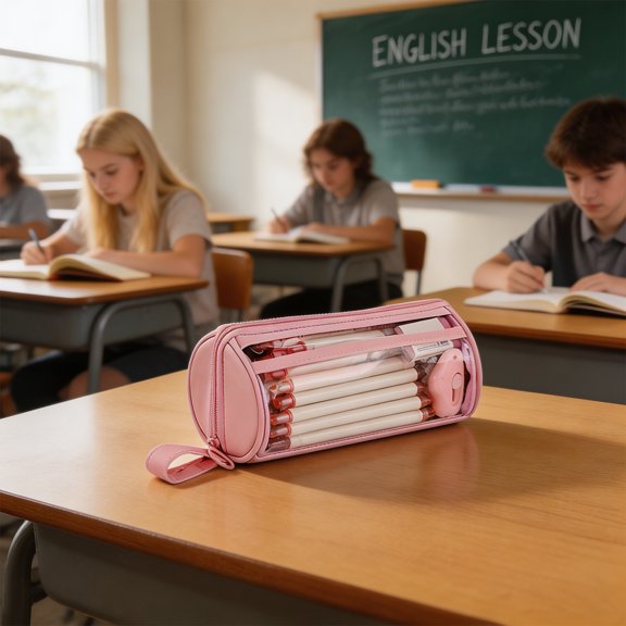 Transparent Pencil Case Box, Multi-functional Large Capacity Pink, Clear Stationery Holder Organizer, Educational Desktop Writing Supply Tool, Storage Container Academic Room Decor Gift