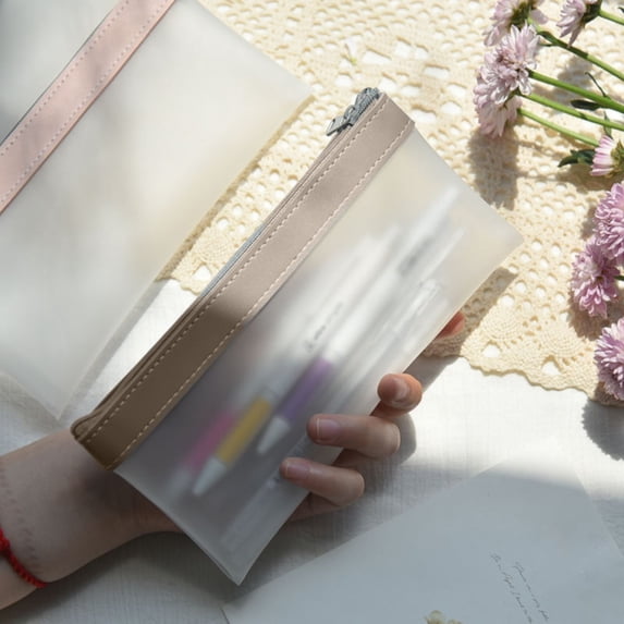Transparent Pencil Case,Clear Pencil Bags,Durable and Waterproof Storage Bag for Pens,Makeup,Small Accessories,Office,Travel,Stationery Supplies,4"x7"(White)