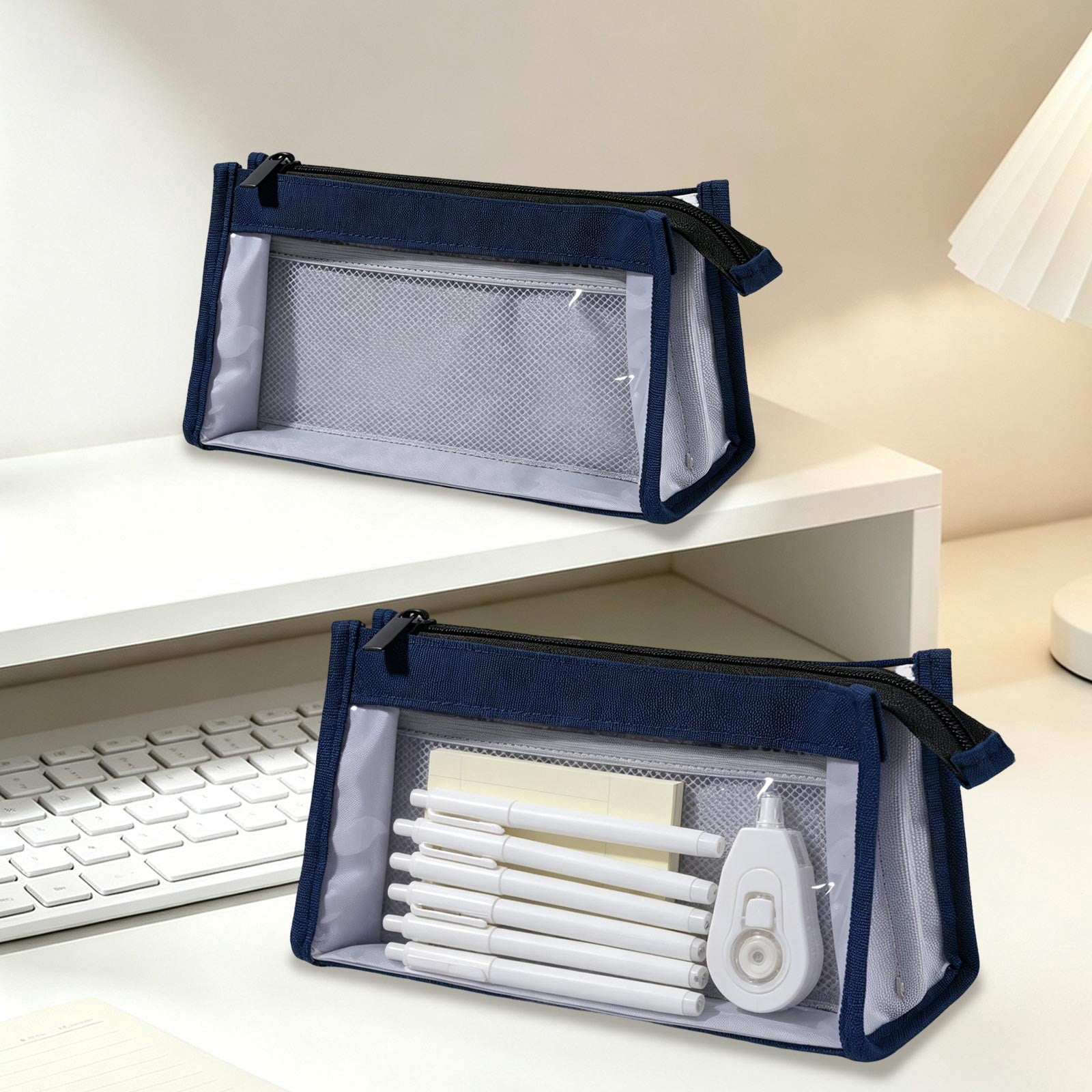 Triangular Pen Box Transparent Pencil Case, Multi Compartment Pencil Pouch, Large Capacity ...