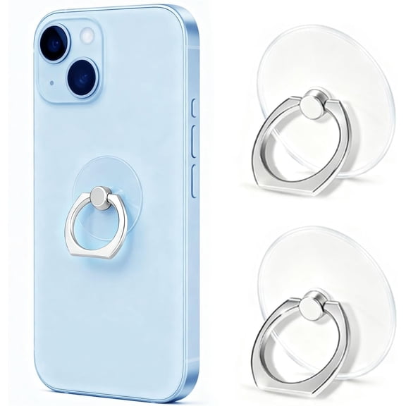 Transparent Phone Ring Holder Stand 2 Pcs, 360 Rotation Cell Phone Ring Holder Mobile Finger Kickstand Hand Phone Grip for iPhone, Clear Phone Ring for Phone Case (Round)