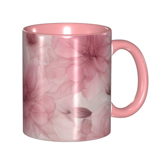 Transparent Pink Floral Coffee Mug Fun Custom Ceramic Mugs 11oz Pink