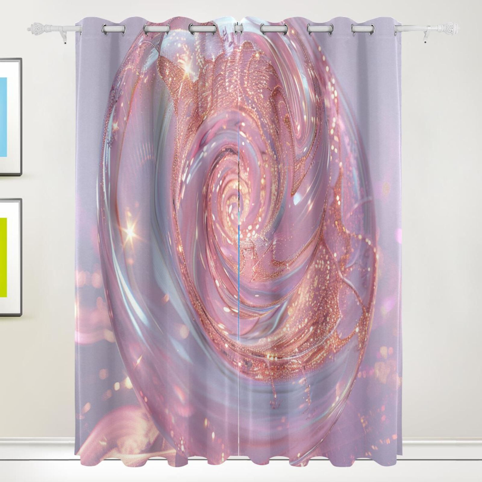 Transparent Pink Spiral Black Out Curtains 72 Inch Length Curtains for Sliding Glass Doors Bedroom Living Room 2 Pack
