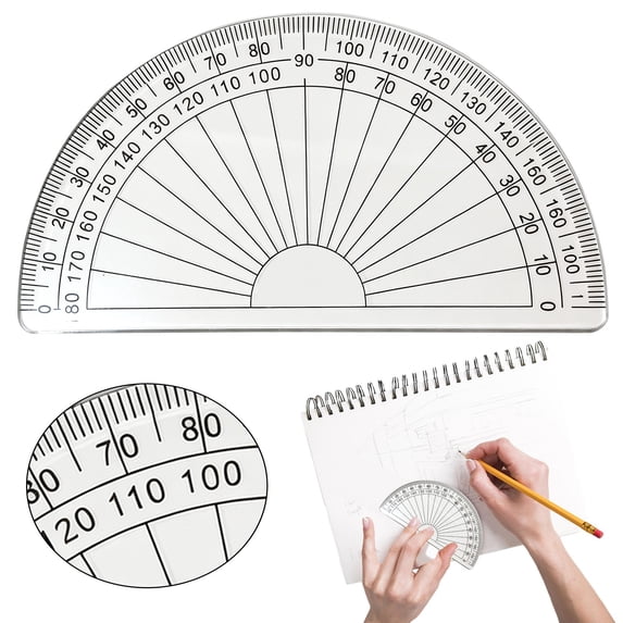 Transparent Plastic 180 Degree Protractor, Clear‑Scale Angle Measuring Tool, Smooth Burr‑Free Half‑Circle Protractor, Lightweight Math Drawing Stationery for Student Classroom Daily Learning