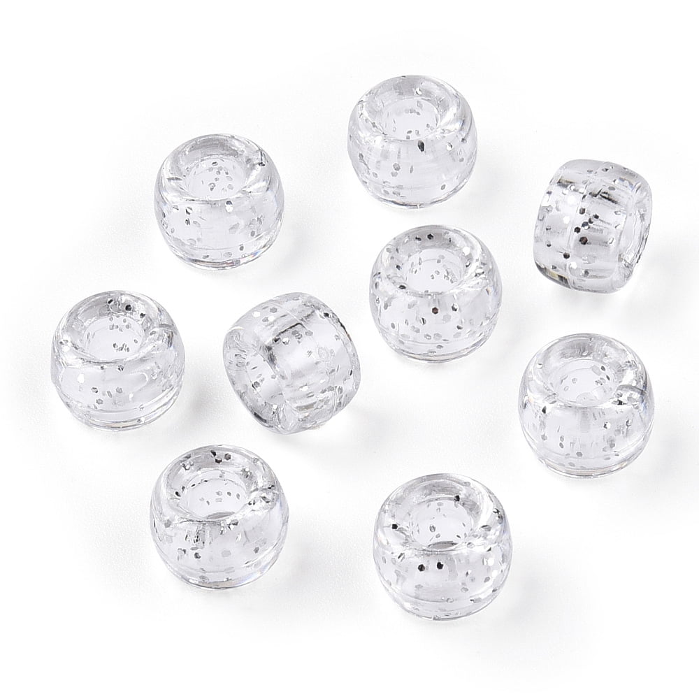 Transparent Plastic Beads with Glitter Powder Barrel Clear 9x6mm Hole ...