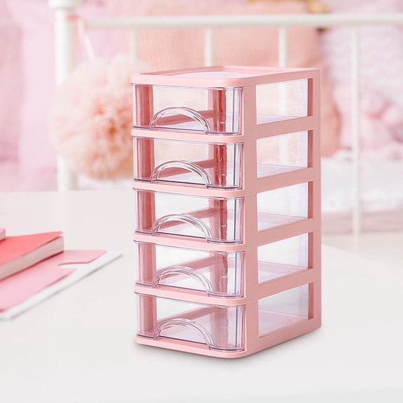 Transparent Plastic Desktop Organizer with Drawers | 5-Tier Makeup & Stationery Storage Box | Shatterproof BPA-Free (14.2x18.3x29CM)