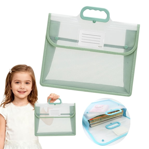 Transparent Plastic Expanding File Folder, Landscape Style Envelope Folder File Storage Bag, Snap Closure Document Organizer Bag with Label Pocket and Handle, Waterproof Accordion File, Pouch, Blue