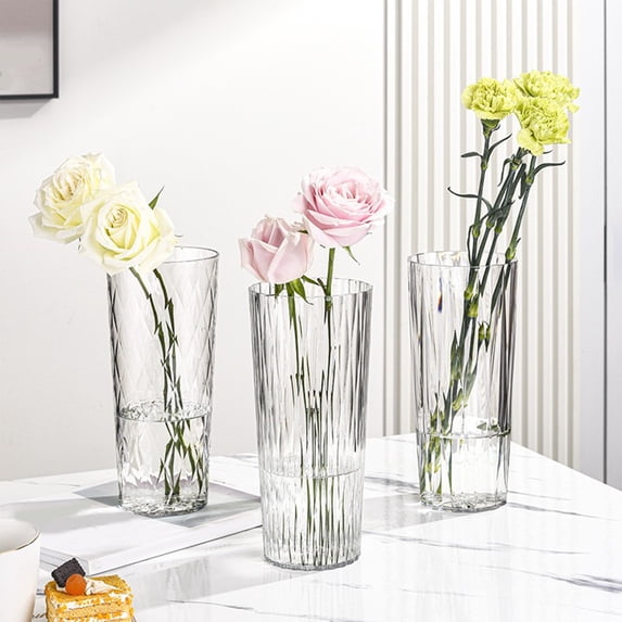 Transparent Plastic Flower Vase Bucket 10 Inch, Geometric Cutout Modern Planter for Living Room, Balcony, Office Home Decor