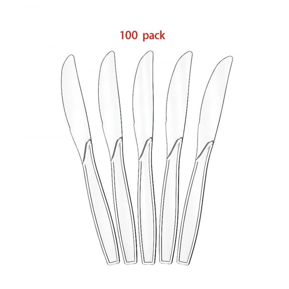 Transparent Plastic Knife, Fork and Spoon, Durable Food Grade, Premium Disposable Tableware, Party Supplies(100pcs Pack)
