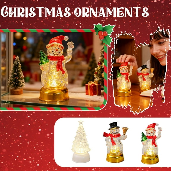 Transparent Plastic Light-up Snowman Christmas Ornament, LED Snowman Decor for Tabletop, Holiday Home Decoration, Festive Seasonal Gift,A