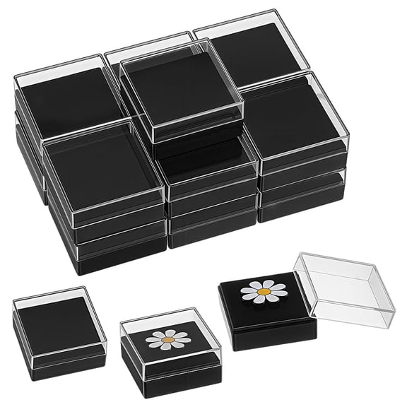 Transparent Plastic Loose Diamond Storage Boxes Square Black 4.3x4.3x2.2cm