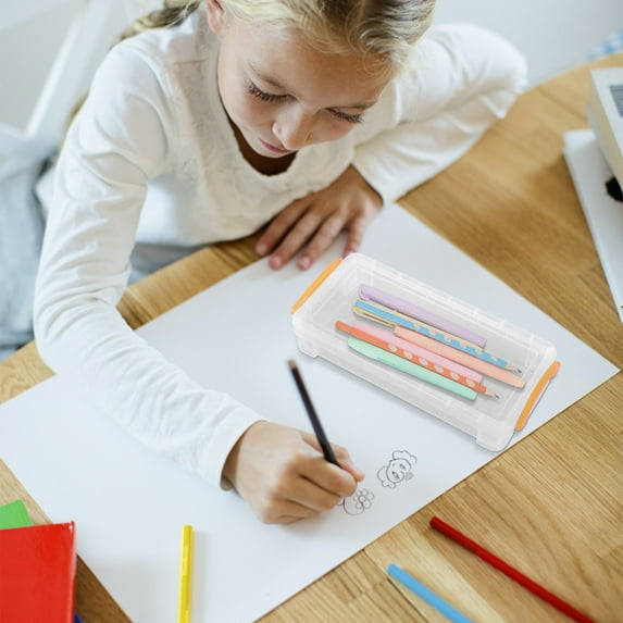 Transparent Plastic Pencil Case Storage Box, Portable Desk Organizer, Clear Plastic with Snap Closure, for Dorm Room, Perfect for Office Desk, Holds Pens Pencils Markers, educational Supplies Storage