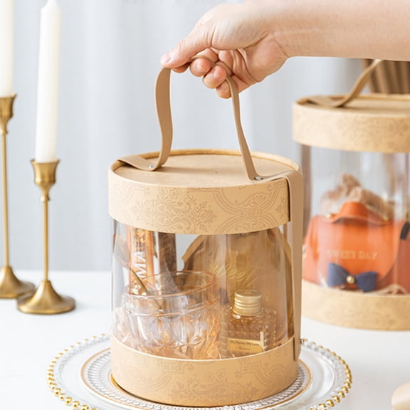 Transparent Plastic Vintage Style Candy Box with Leather Handle for Dessert and Small Gift Storage