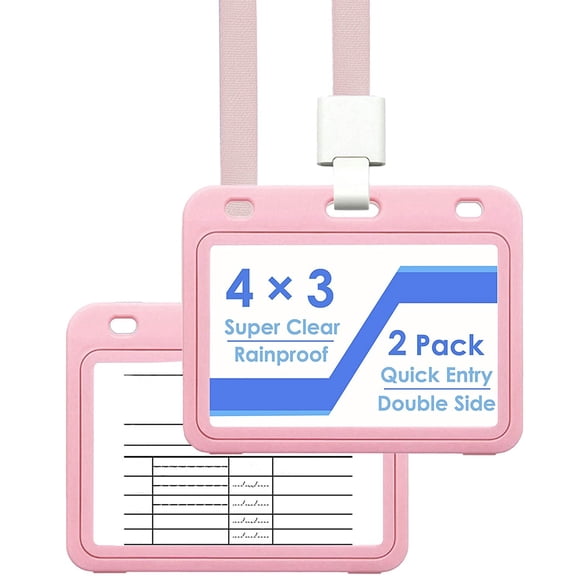 Transparent Plastic Waterproof Card Sleeve ID Holder, Clear Badge Protector, Secure Identification Name Tag Cover for Office, 1Pc, Pink