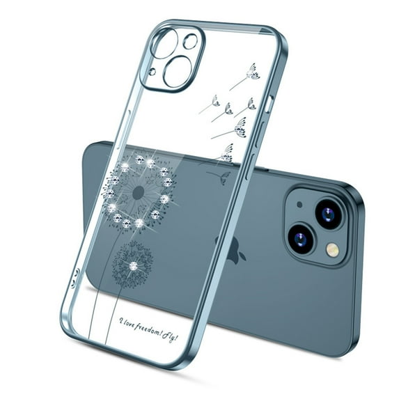 Transparent Plating Case Compatible with iPhone 13 Pro Max with Camera Protection Crystal Clear Glitter Bumper Case-Blue