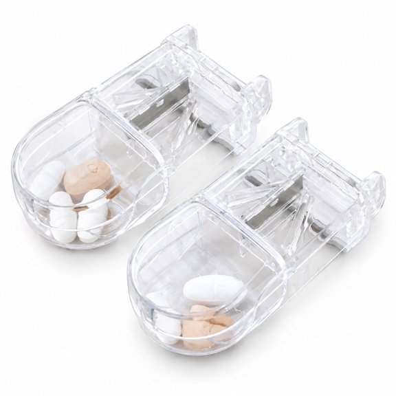 Transparent Portable Pill Box and Tablet Cutter, 2-Pack