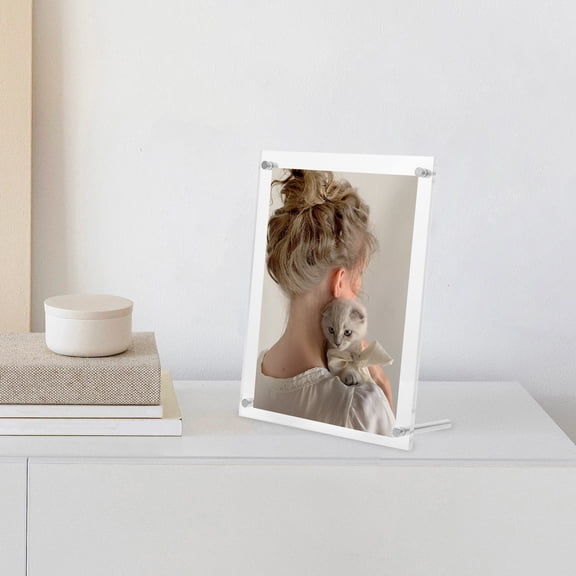Clear Acrylic Poster Stand Floating Frameless Photo Frame Display Shelf for Office and Home Rectangle Picture Holder