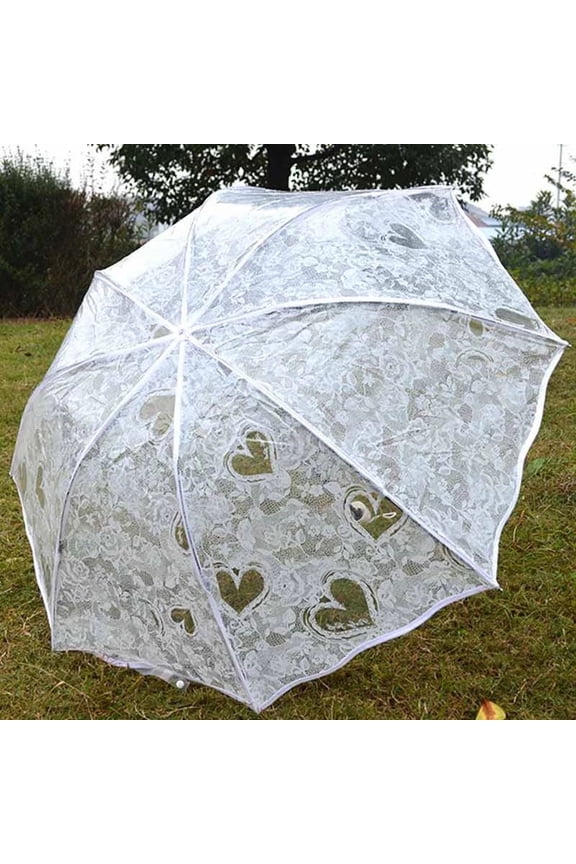Transparent Princess Wedding Umbrella White Lace Heart Parasol Women Rain Outdoor Thicken PVC Clear Umbrellas For Lovers Girls