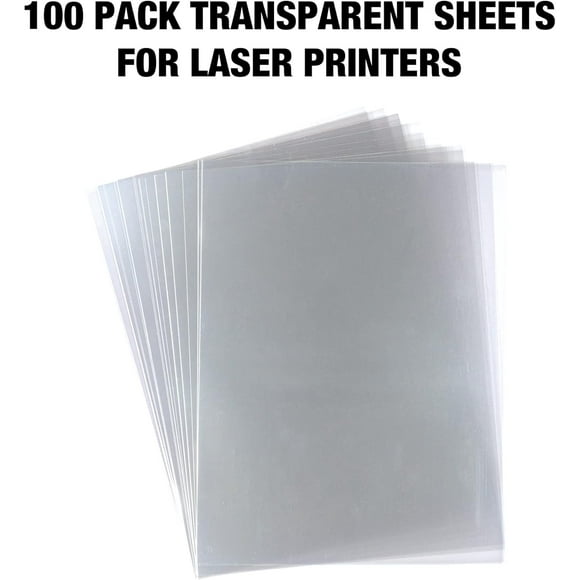 Transparent Printer Sheets, Projector Film, Clear Transparency Film for Laser Jet Printers, Inch Sheets - Black Image Only,
