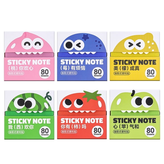 Transparent Pull Out Sticky Notes Glitter Transparent Sticky Notes | Cute Fruit Monster Pop Up Sticky Notes with 80 Sheets for Daily Office Work Planner Notes Reading Marks