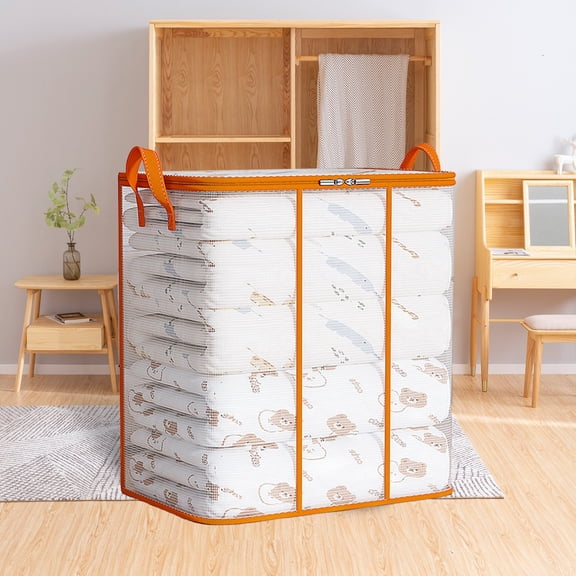 Transparent Quilt Storage Bag Made of Heavy Duty PVC, Large Capacity Foldable Organizer with Secure Zipper Moisture & Dust Proof Moving Bag for Blankets Jackets Sweaters Attic Closet Storage