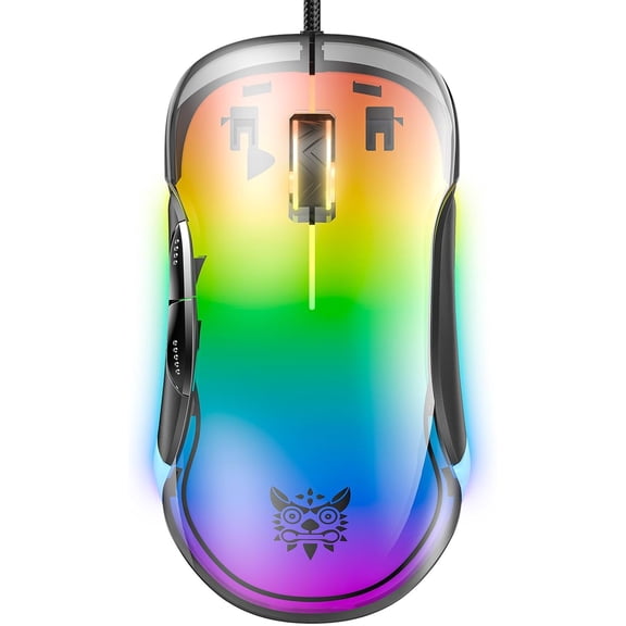 Transparent RGB Wired Gaming Mouse, 12800 DPI Optical Sensor, 8 Programmable Buttons, 85g Lightweight, 1000Hz Polling Rate, 6 Lighting Modes for Windows PC Mac