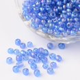 thumbnail image 1 of Transparent Rainbow Colours Round Glass Seed Beads Cornflower Blue 6/0 4mm Hole:1.5mm 495pcs/50g, 1 of 2