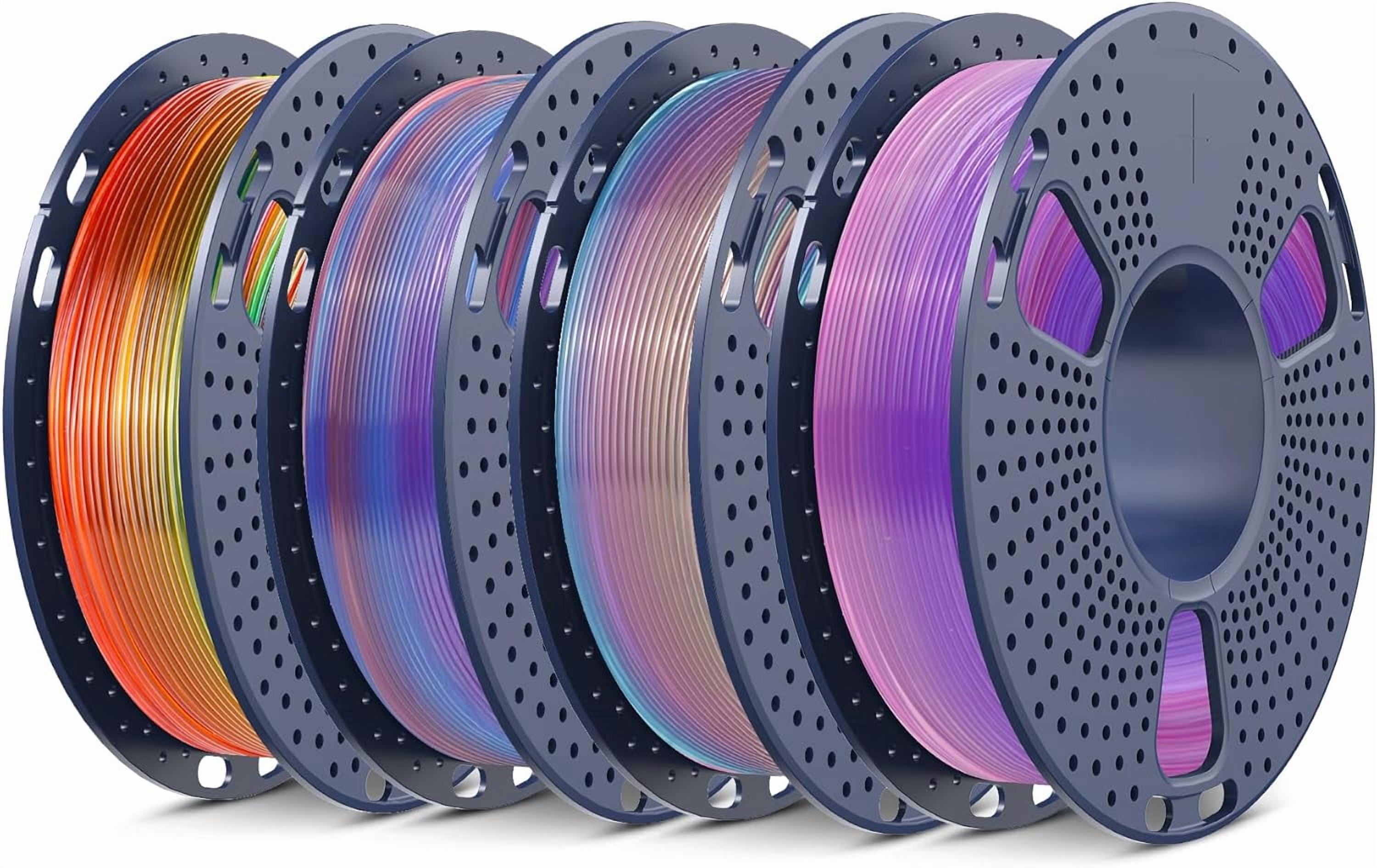 Transparent Rainbow PLA Filament Bundle Multicolor, Neatly Wound Gradient Rainbow PLA 3D Printer Filament 1.75mm ±0.02mm, Individually Vacuum Packed, 0.25kg per Spool, 1kg in Total, 4 Pack.