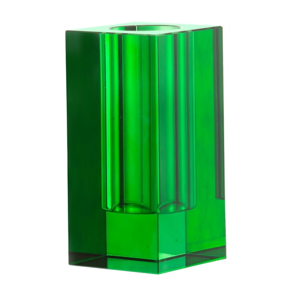 Transparent Rectangular Vase - 8" - Green Finish