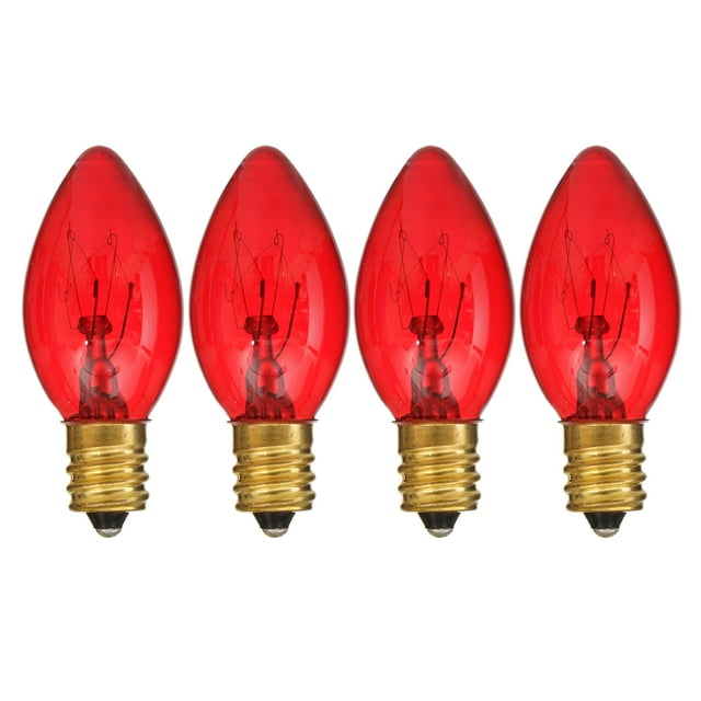 Transparent Red 5Watt Incandescent C7 Replacement Christmas Bulbs, 4