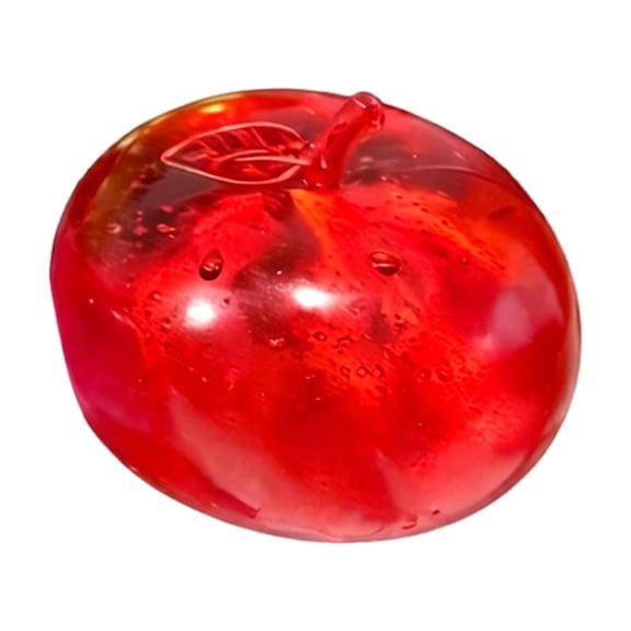 Transparent Red Glass Apple Decor, Solid Glazed Craft Ornament with Stem and Leaf, Desktop Car Display for Home Holiday Party Creative Gift