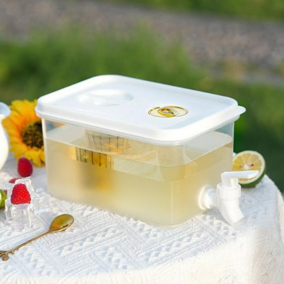 Transparent Refrigerator Drink Dispenser with Spigot & Lid | 9.65x6.69x5.51in Leak-Proof Beverage Storage Container for Juices, Iced Tea & Cold Drinks
