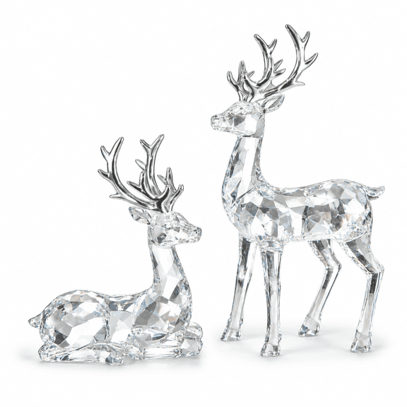 Transparent Reindeer Figurines Set Of 2 Deer Statues For Home Decor Tabletop Fireplace Mantel And Cabinet Ornaments & Gift (silve