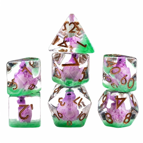 Polyhedral Dice Set Transparent Resin Dinosaur Egg RPG DND MTG Tabletop 7-Piece
