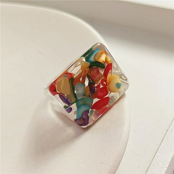 Transparent Resin Fruit Square Rings, Acrylic Plastic Unisex Rings, Unique Fashion Jewelry Gifts