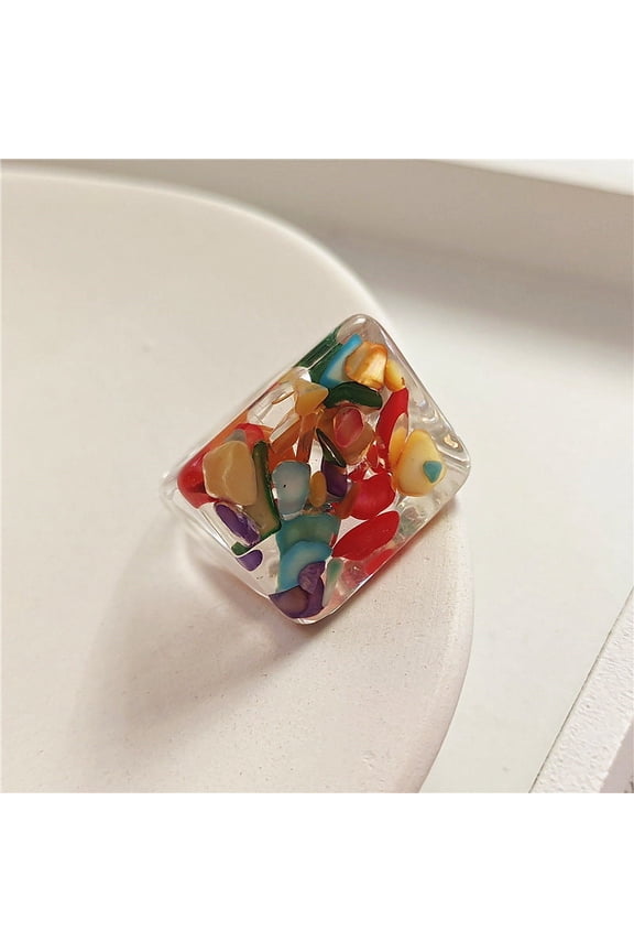 Transparent Resin Fruit Square Rings, Acrylic Plastic Unisex Rings, Unique Fashion Jewelry Gifts