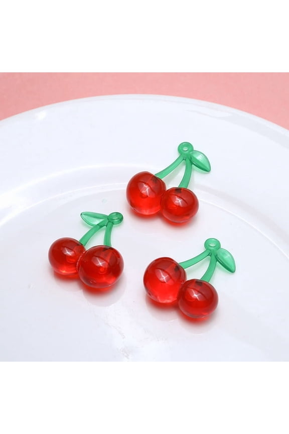 Transparent Resin Imitation Fruit Pendants Cherry Charms Red 33x26mm