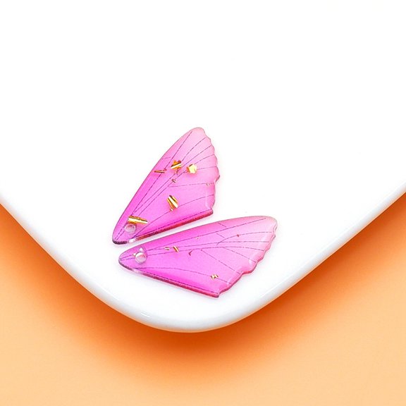 Transparent Resin Pendants Wing Charms with Gold Foil Violet 25x12mm Hole: 1.2mm